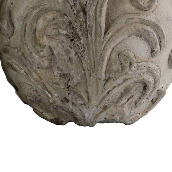 Cement Ornamental Sphere with Embossed Swirl Design, Gray