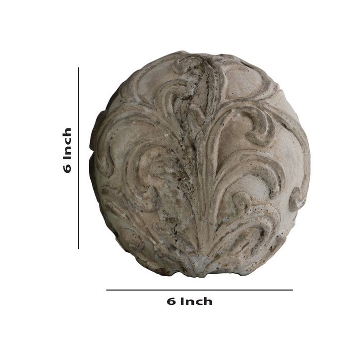 Cement Ornamental Sphere with Embossed Swirl Design, Gray
