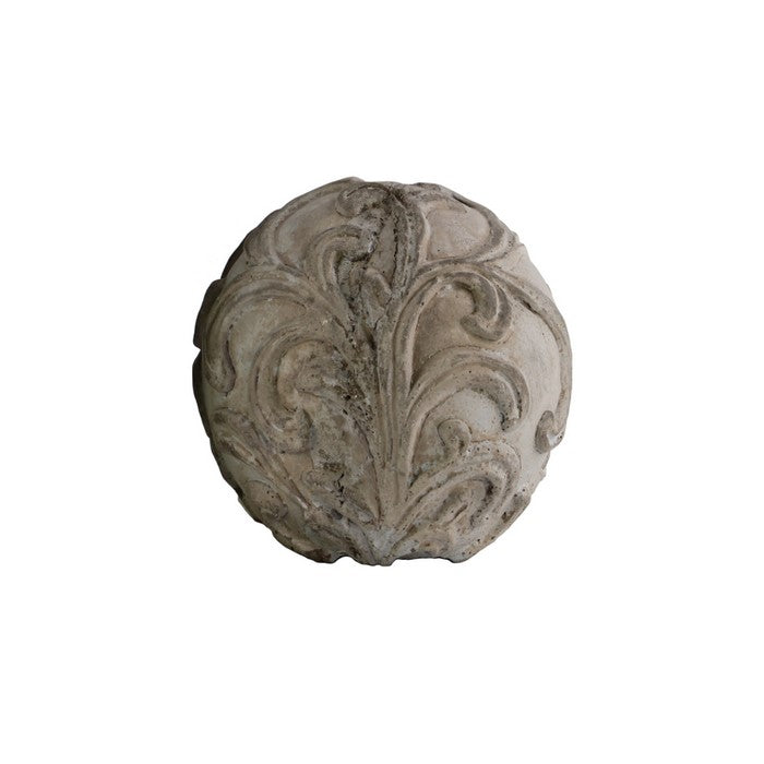 Cement Ornamental Sphere with Embossed Swirl Design, Gray