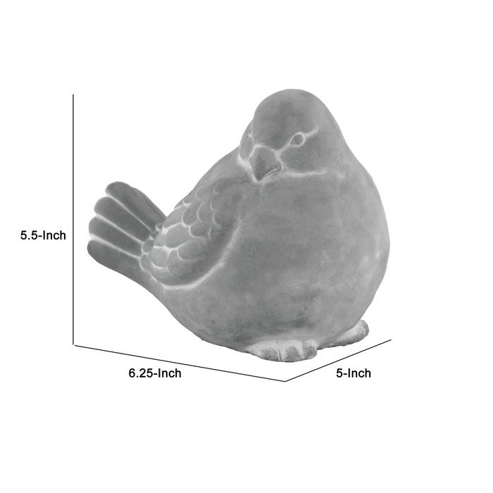 Traditional Cement Side Looking Sitting Bird, Washed Gray
