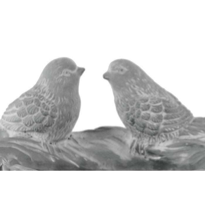 Traditional Round Bowl with Nest Design Body and 2 Birds Figurines, Gray