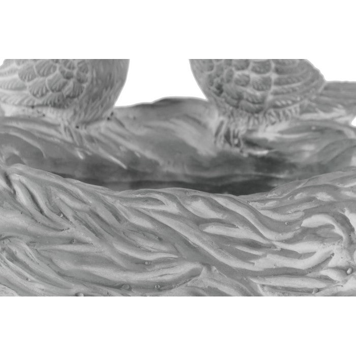 Traditional Round Bowl with Nest Design Body and 2 Birds Figurines, Gray