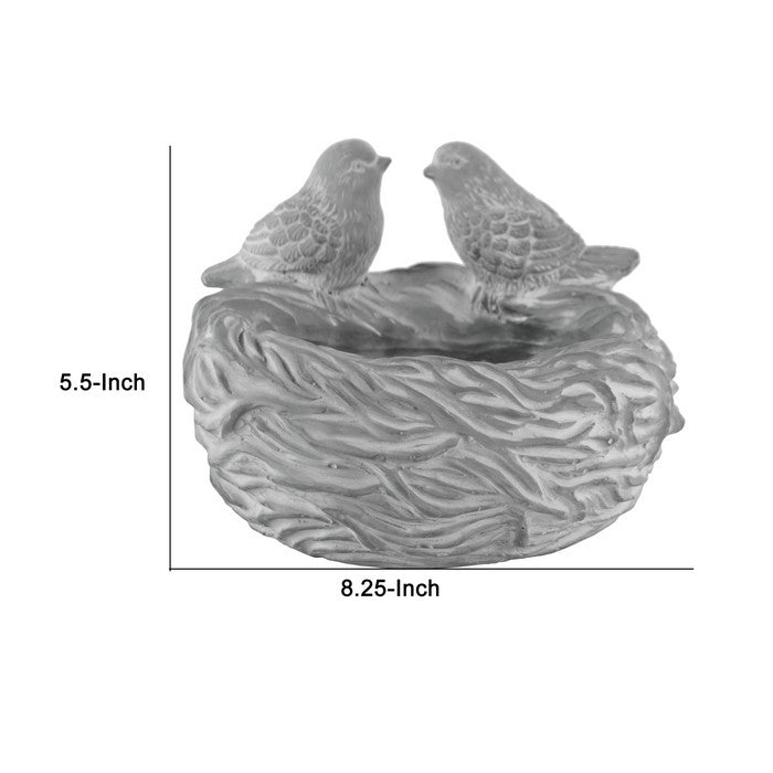Traditional Round Bowl with Nest Design Body and 2 Birds Figurines, Gray