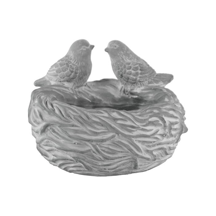 Traditional Round Bowl with Nest Design Body and 2 Birds Figurines, Gray