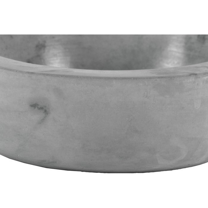 Cement Round Bird Bath with 2 Figurine and Engraved Floral Motif, Gray