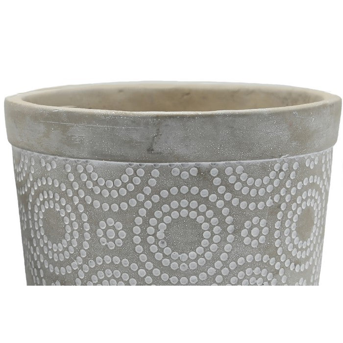 Cement Round Pot with Circle Pattern and Tapered Bottom Base,Set of 2,Gray