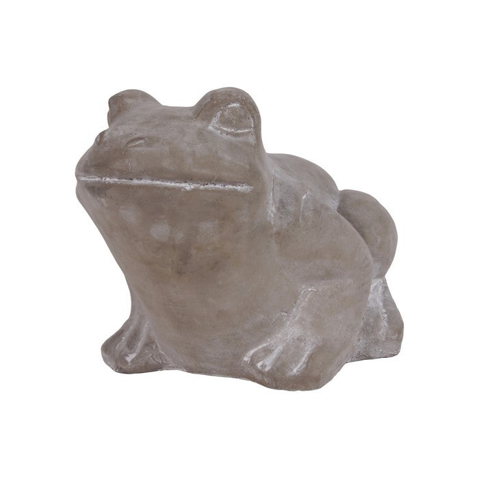 Cement Sitting Frog Figurine Looking Straight, Concrete Gray