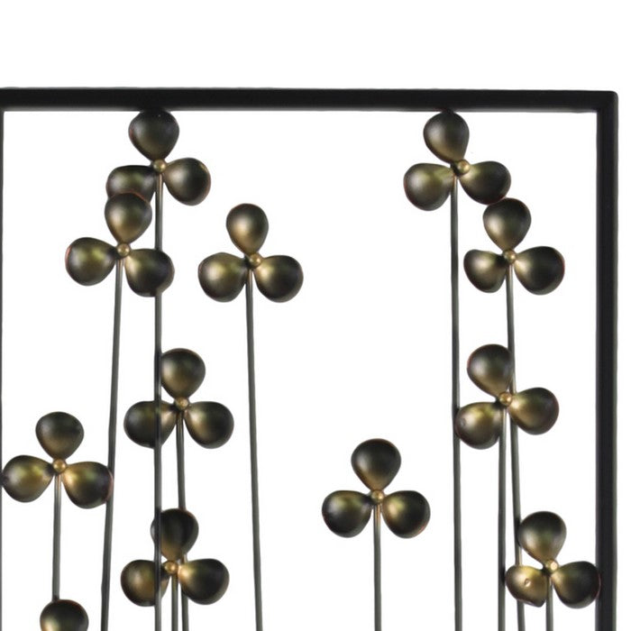 Metal Clover Leaf Design Wall Decor with Rectangular Frame, Black