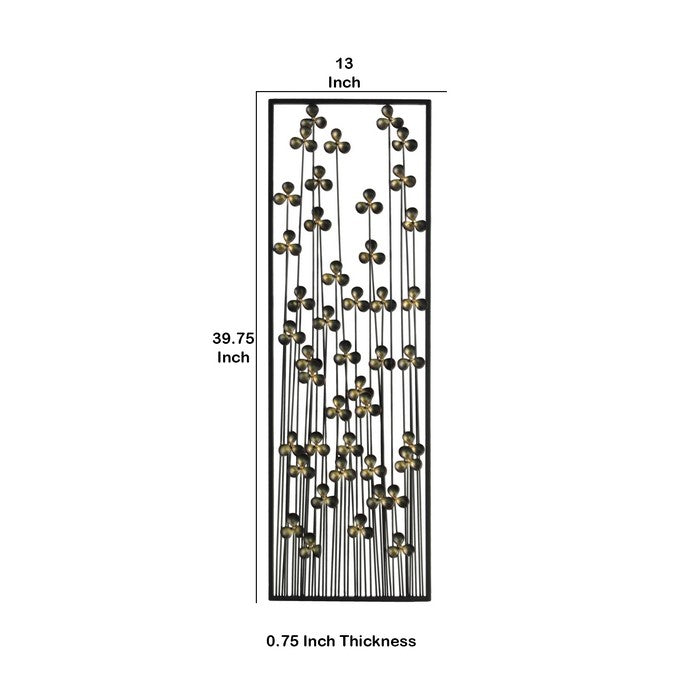 Metal Clover Leaf Design Wall Decor with Rectangular Frame, Black
