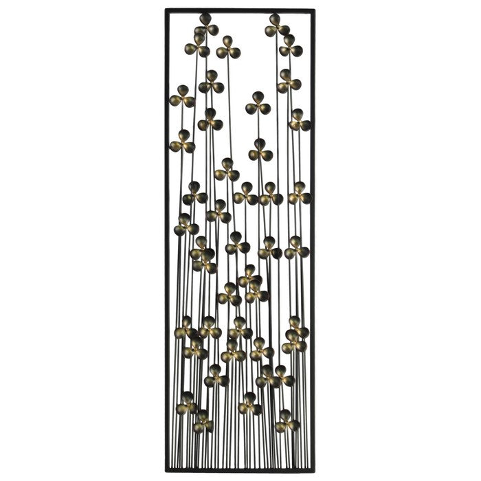 Metal Clover Leaf Design Wall Decor with Rectangular Frame, Black