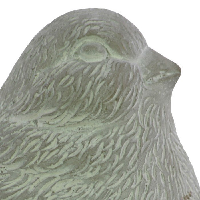 Cement Sitting Bird Figurine with Fur Like Texture, Concrete Gray