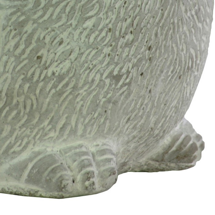 Cement Sitting Bird Figurine with Fur Like Texture, Concrete Gray