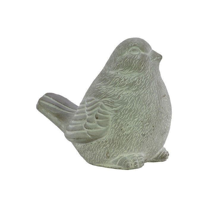 Cement Sitting Bird Figurine with Fur Like Texture, Concrete Gray