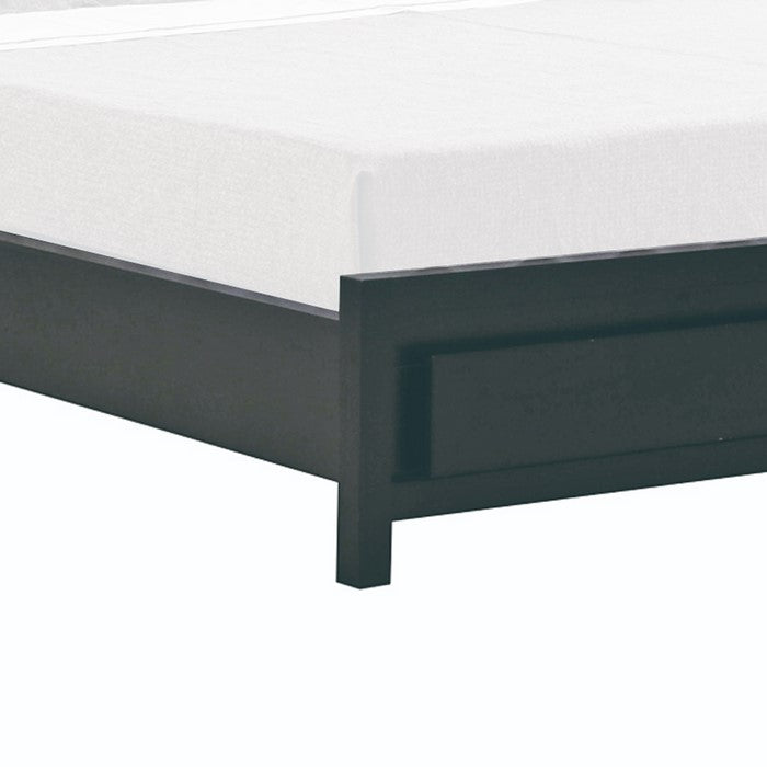 Queen Size Wooden Bed with Panel Footboard and Straight Legs, Black