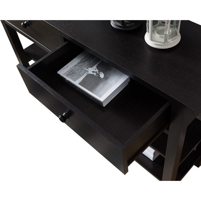 Two Drawer Console Table with Two Open Shelves and Block Legs, Dark Brown