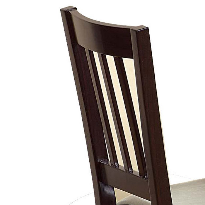 Wooden Dining Chair with Faux Leather Seat and Slated Back, Set of 2, Brown