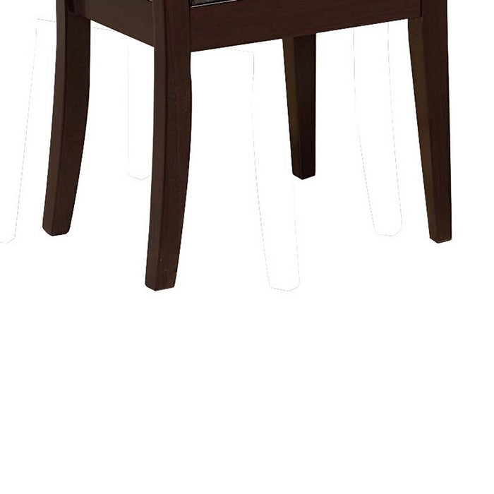 Wooden Dining Chair with Faux Leather Seat and Slated Back, Set of 2, Brown