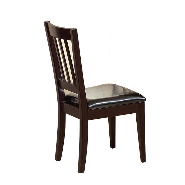 Wooden Dining Chair with Faux Leather Seat and Slated Back, Set of 2, Brown