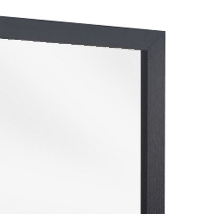Transitional Style Rectangular Mirror with Wooden Frame, Black and Silver