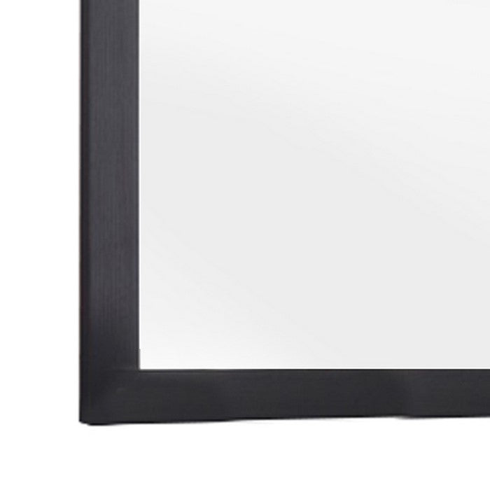 Transitional Style Rectangular Mirror with Wooden Frame, Black and Silver