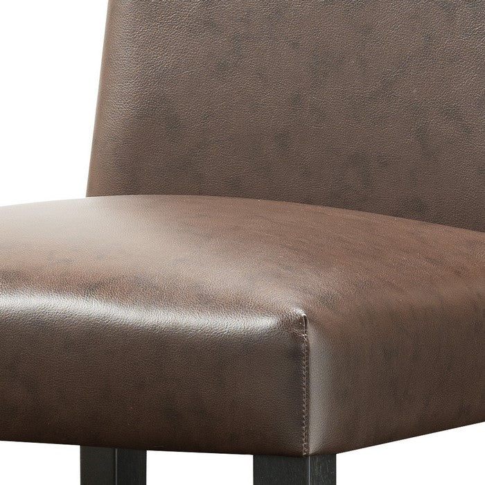 Transitional Leatherette Chair with Camelback Backrest, Set of 2, Brown