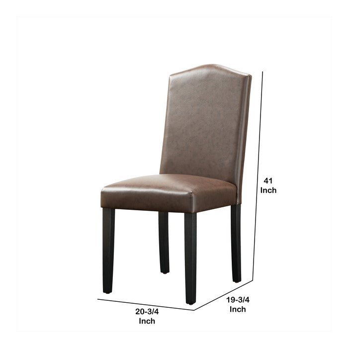 Transitional Leatherette Chair with Camelback Backrest, Set of 2, Brown