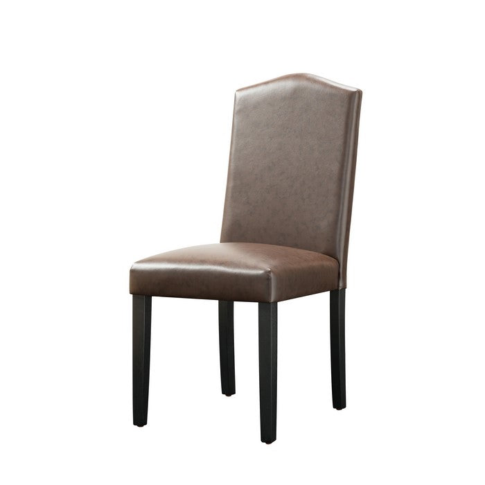 Transitional Leatherette Chair with Camelback Backrest, Set of 2, Brown