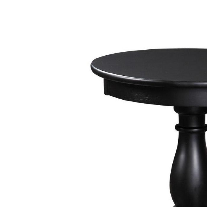 Round Wooden Accent Table with Pedestal Base, Black