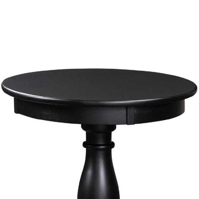 Round Wooden Accent Table with Pedestal Base, Black