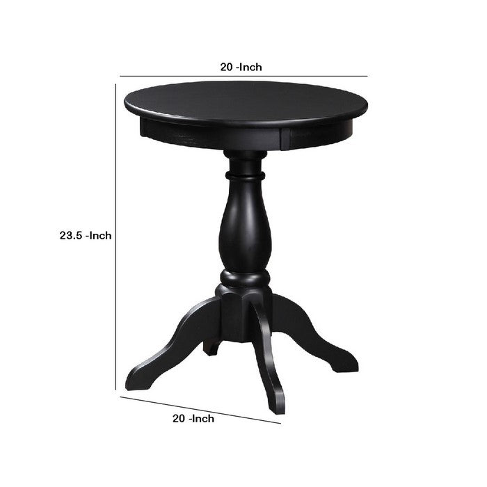 Round Wooden Accent Table with Pedestal Base, Black