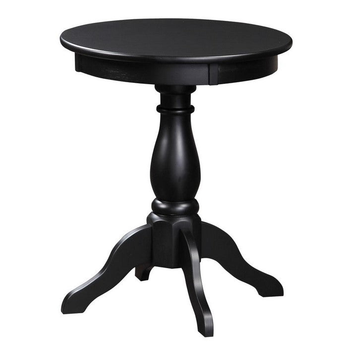 Round Wooden Accent Table with Pedestal Base, Black