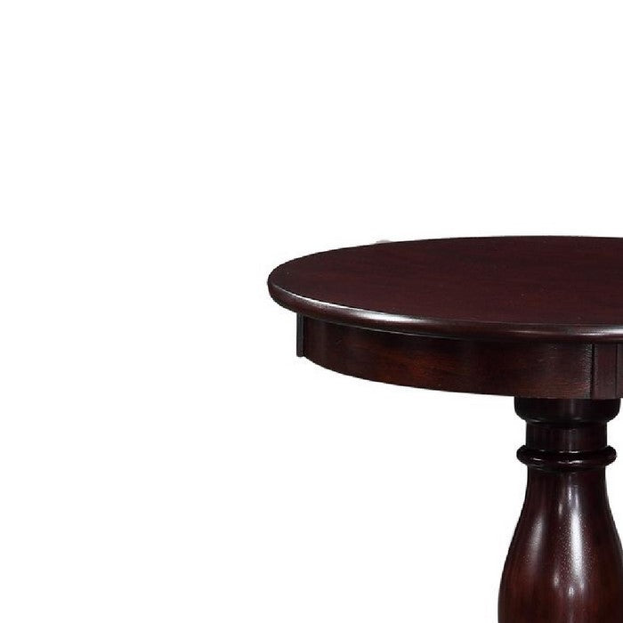 Round Wooden Accent Table with Pedestal Base, Espresso Brown