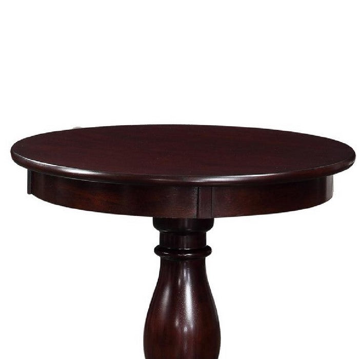 Round Wooden Accent Table with Pedestal Base, Espresso Brown