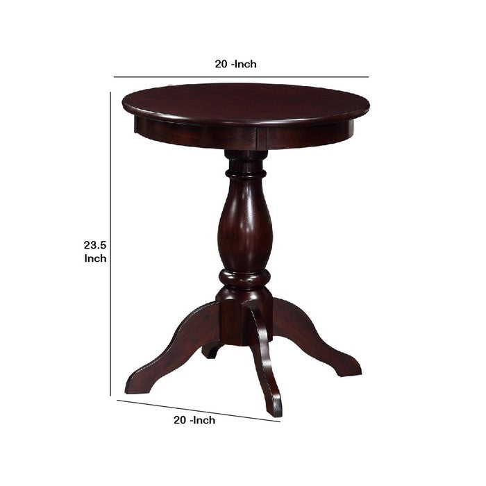 Round Wooden Accent Table with Pedestal Base, Espresso Brown