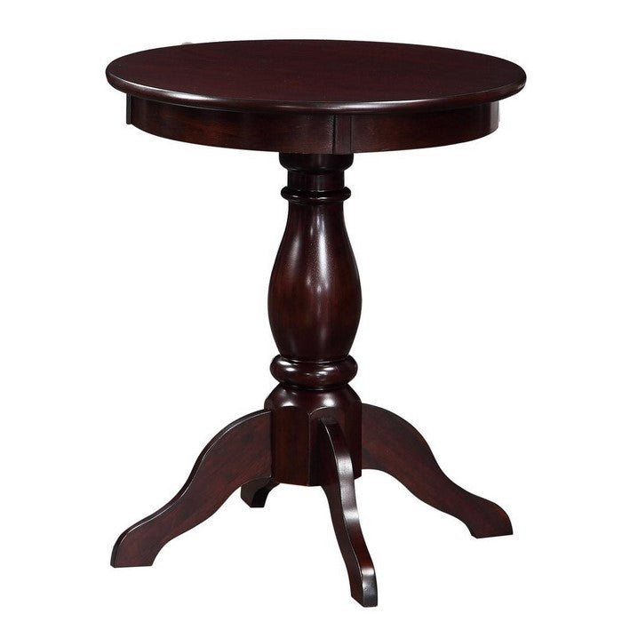 Round Wooden Accent Table with Pedestal Base, Espresso Brown