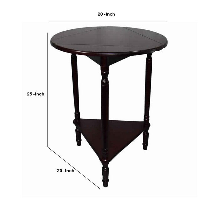 Adjustable Round Wooden End Table with Turned Legs, Cherry Brown