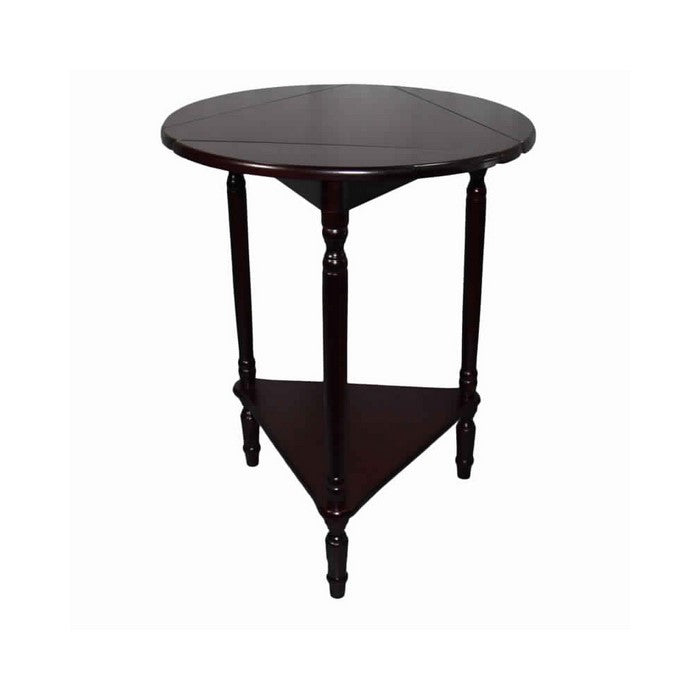 Adjustable Round Wooden End Table with Turned Legs, Cherry Brown