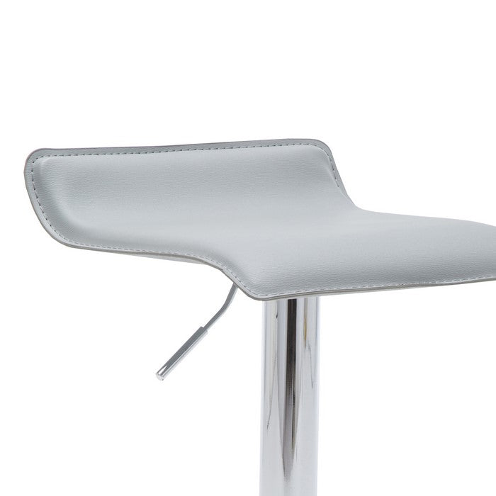Contoured Leatherette Seat Metal Frame Swivel Barstool, Gray and Chrome