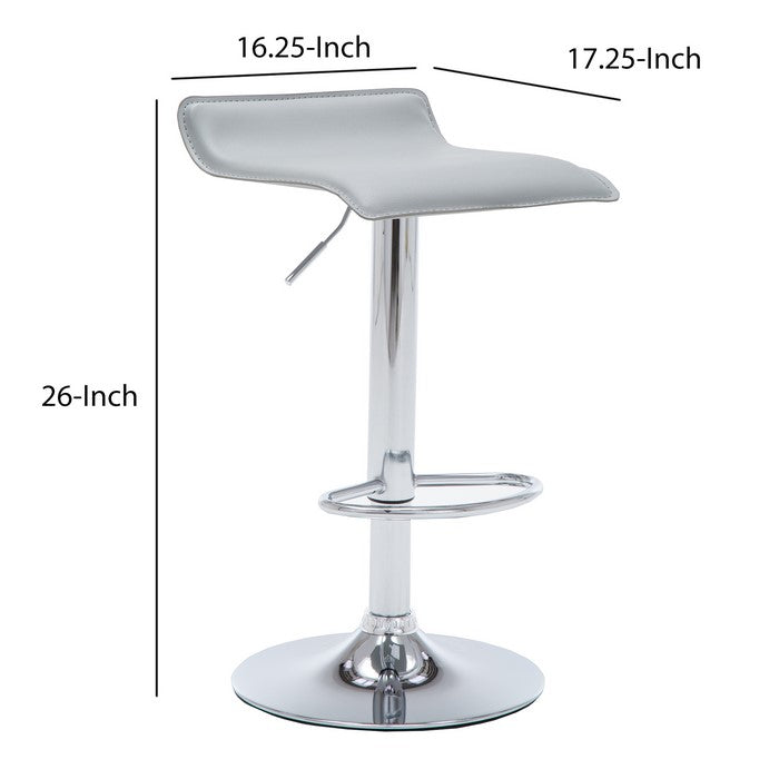 Contoured Leatherette Seat Metal Frame Swivel Barstool, Gray and Chrome