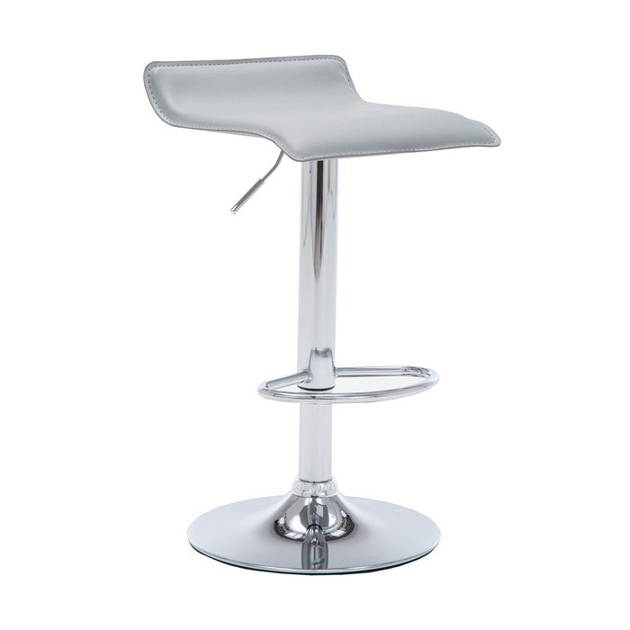 Contoured Leatherette Seat Metal Frame Swivel Barstool, Gray and Chrome