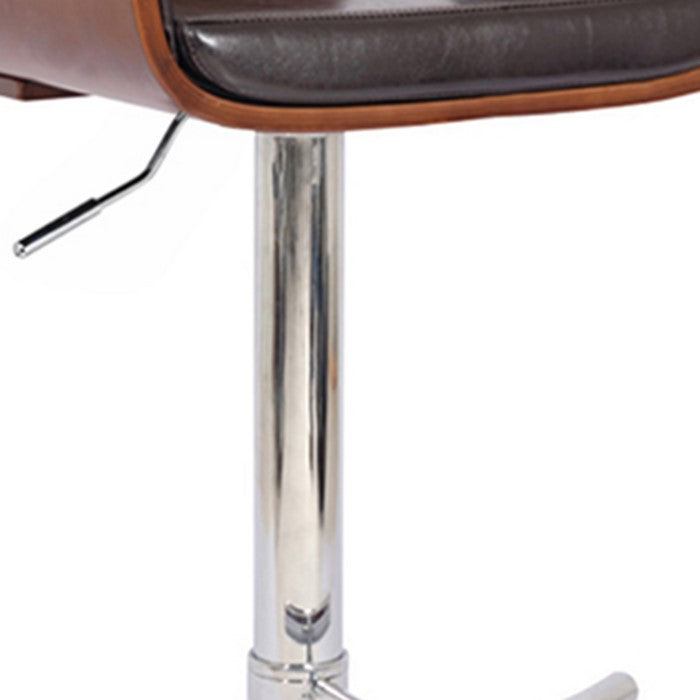 33 Inches Swivel Barstool with Cushioned Seat and Arms, Brown and Chrome