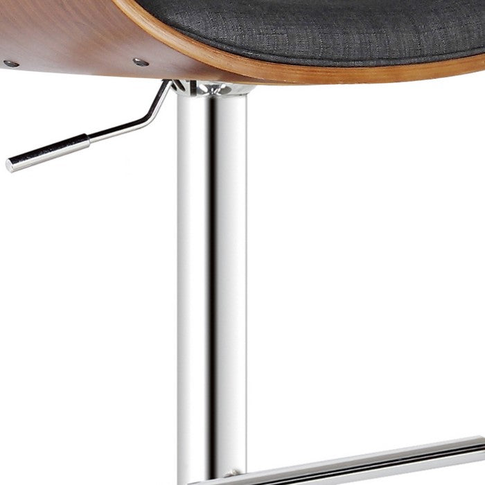 Fabric Upholstered Swivel Barstool with Contoured Seat, Gray and Brown