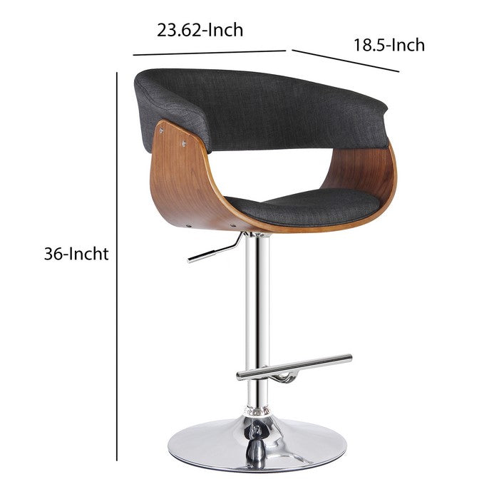 Fabric Upholstered Swivel Barstool with Contoured Seat, Gray and Brown