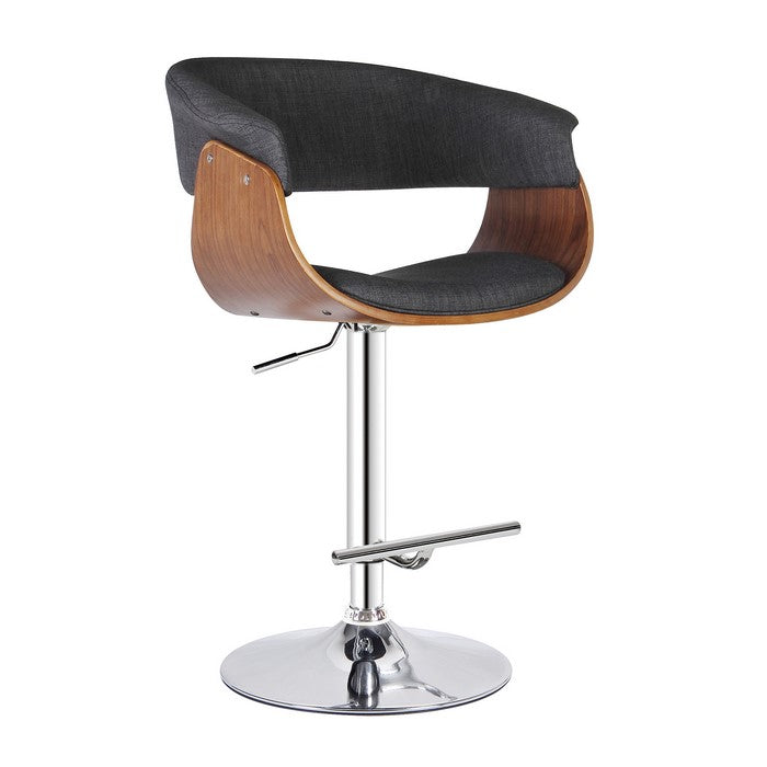 Fabric Upholstered Swivel Barstool with Contoured Seat, Gray and Brown