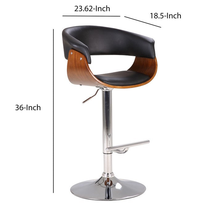 Leatherette Swivel Barstool with Contoured Seat, Gray and Brown