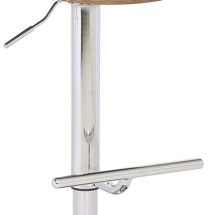 Fabric Upholstered Swivel Barstool with Contoured Seat, Gray and Silver