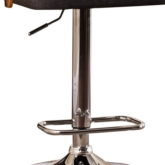 Modern Swivel Adjustable Barstool with Slatted Back, Brown and Chrome