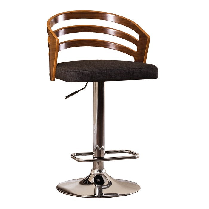 Modern Swivel Adjustable Barstool with Slatted Back, Brown and Chrome