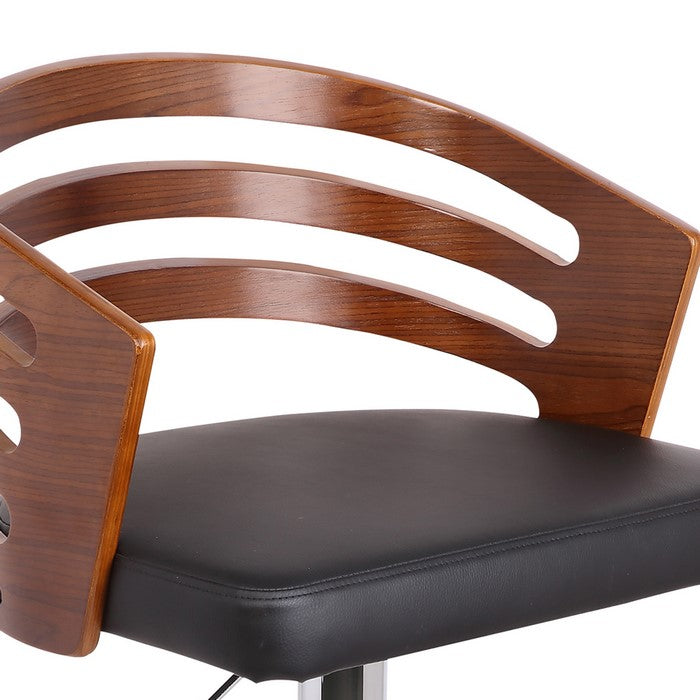 Modern Swivel Leatherette Barstool with Slatted Back, Brown and Black