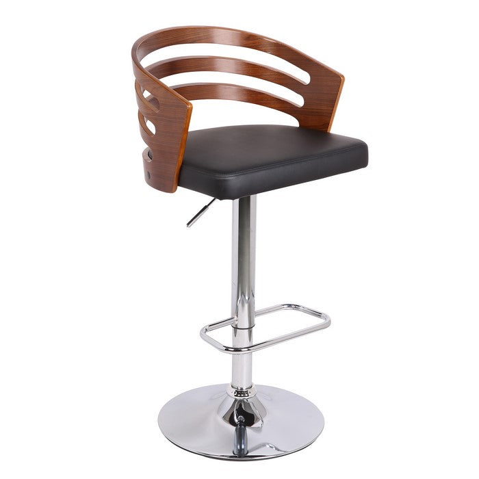 Modern Swivel Leatherette Barstool with Slatted Back, Brown and Black
